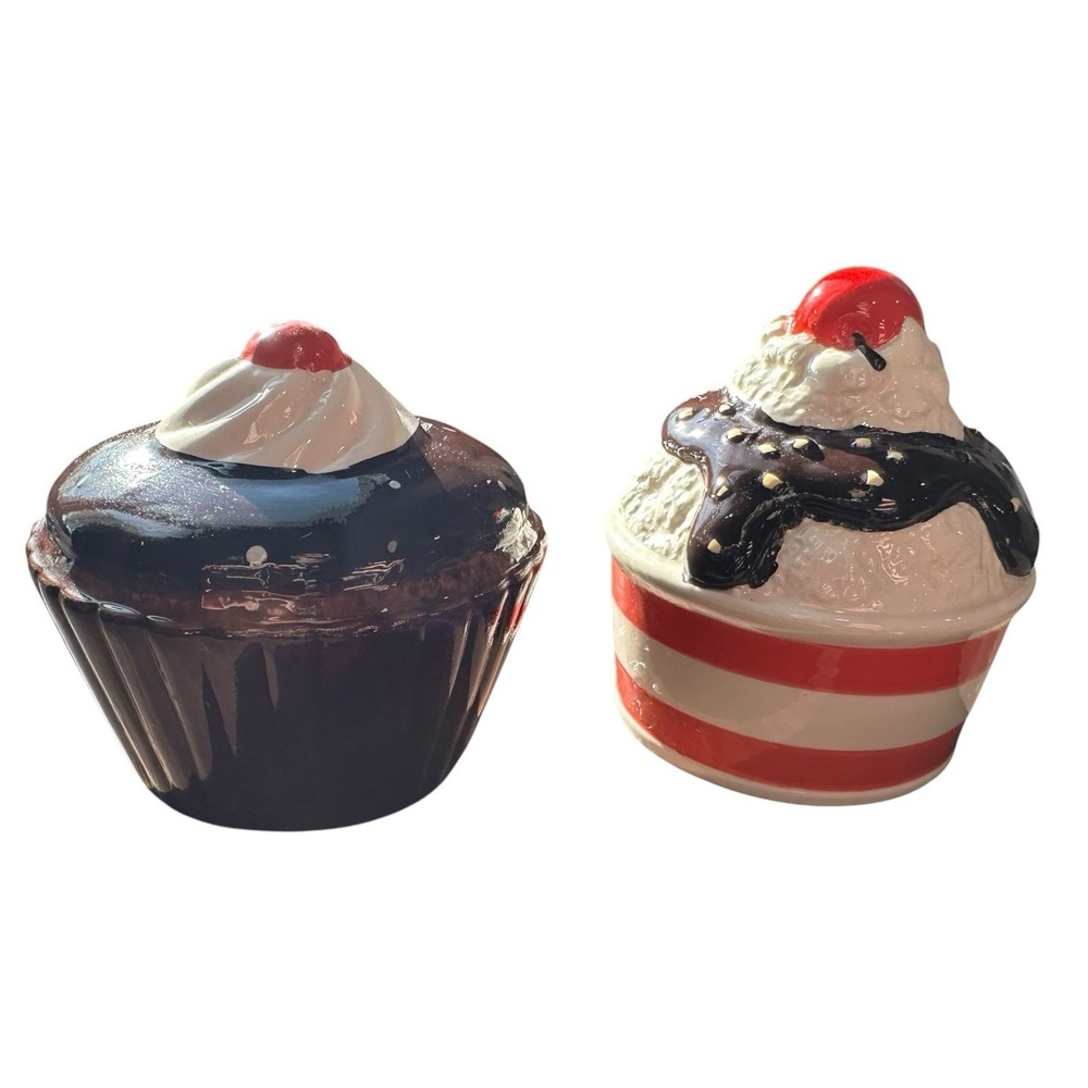 Vintage Cupcake & Ice Cream Sundae Ceramic Coin Bank Lot Set Whimsical Cottage - Picture 3 of 5